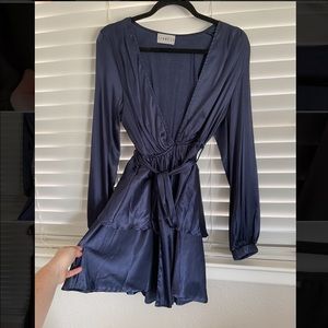 Satin Tiered Waist Tie Dress